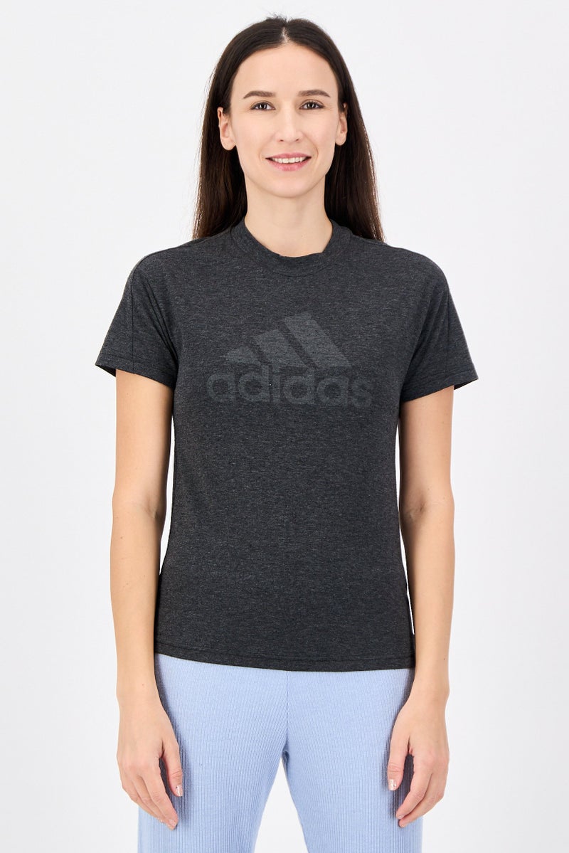 Adidas Women Sportswear Fit Short Sleeve Outdoor T-Shirt, Heather Black - Image 1